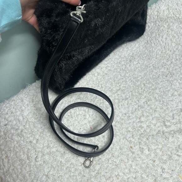 Amanda Smith Black Faux Fur Satchel Crossbody Purse - Picture 6 of 11